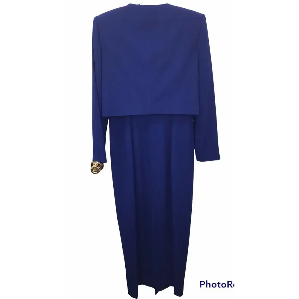 Vintage Rimini By Shaw 2 Piece Long Dress‎ Gown size 10 W/ Jacket Blue Embroided